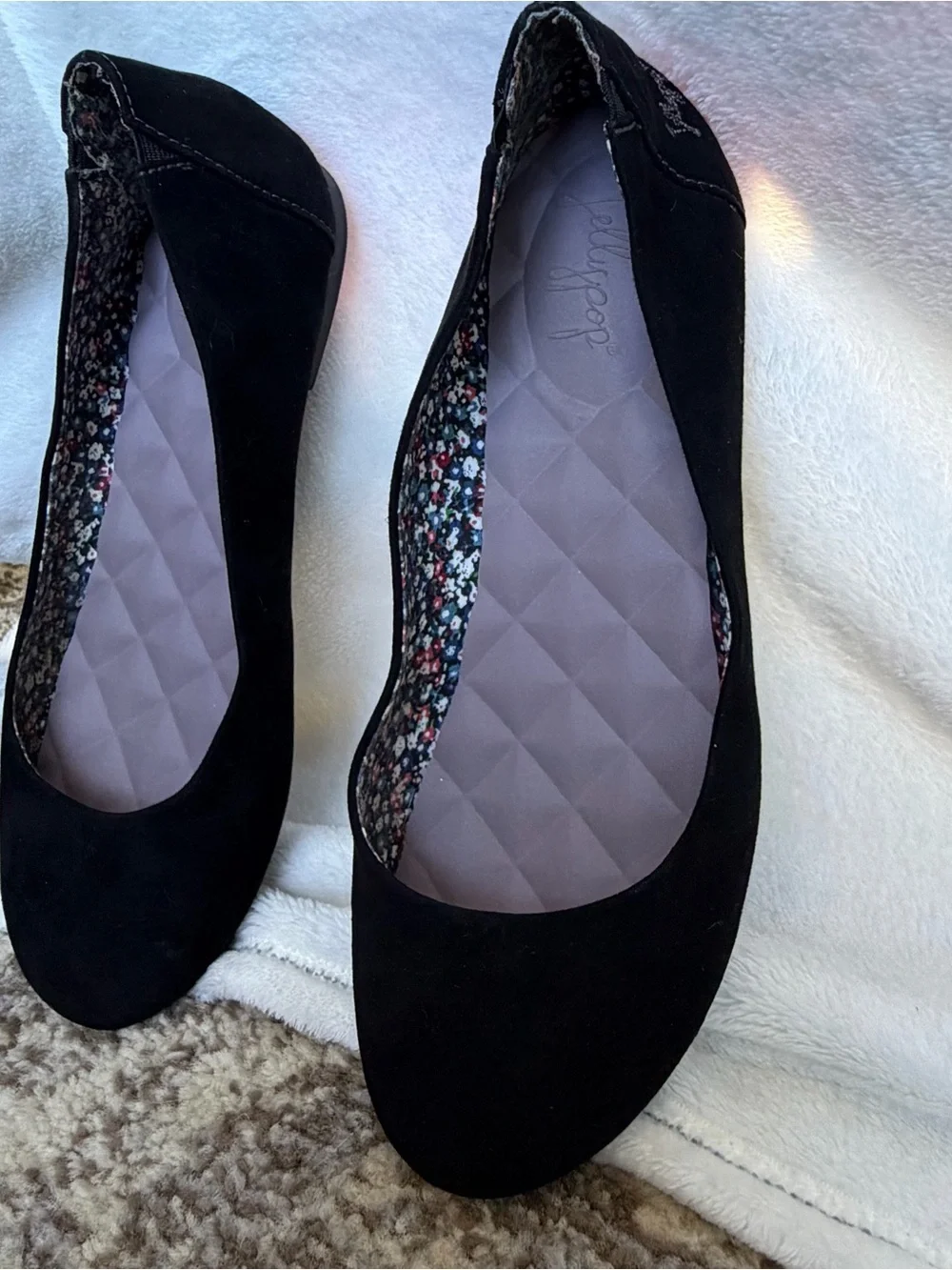 Jellypop Black Suede-Look Quilted Insole Ballet Flats
